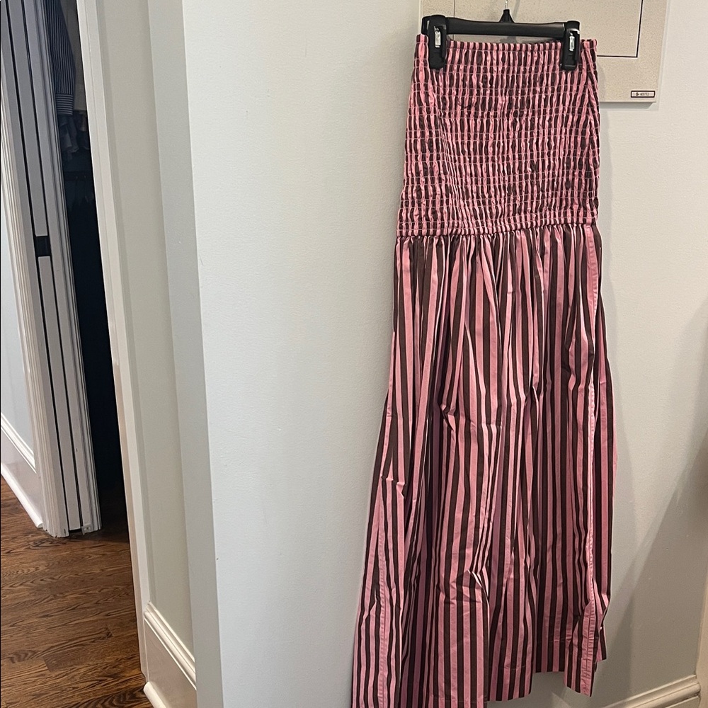 Ganni Pink and Black Striped Maxi Skirt